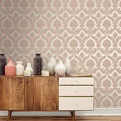Galerie Wallcoverings Product Code: 25724 - Classic Italian Wallpaper Collection Galerie Wallcoverings Product Code 25724 - Classic Italian Wallpaper Collection - Pink Colours - A traditional damask on a woven effect background, giving a classical, formal edge to any interior scheme Design