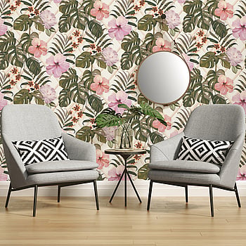 Galerie Wallcoverings Product Code ES31142 - Escape Wallpaper Collection - White, Cream, Green, Pink, Purple, Orange, Taupe Colours -  