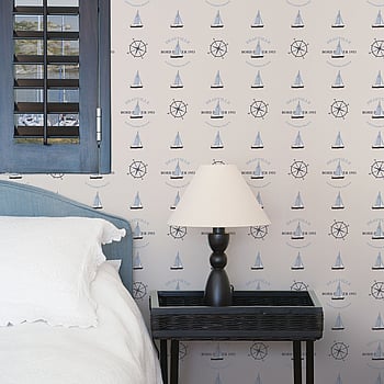 Galerie Wallcoverings Product Code G23031 - Deauville Wallpaper Collection - Navy Blue Sky Blue Beige Colours -  